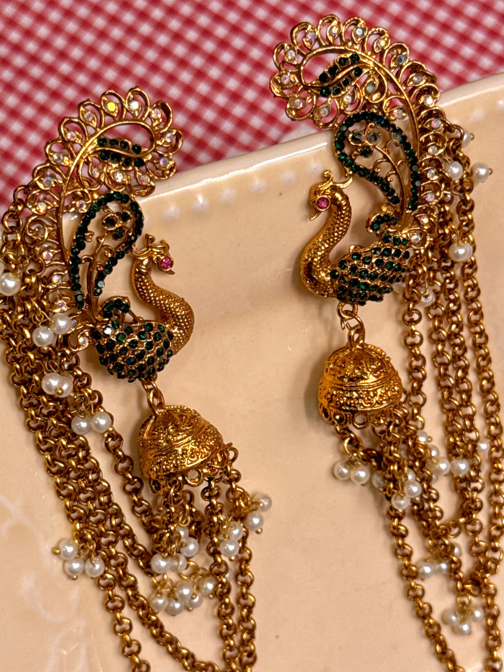 Green peacock clip pair