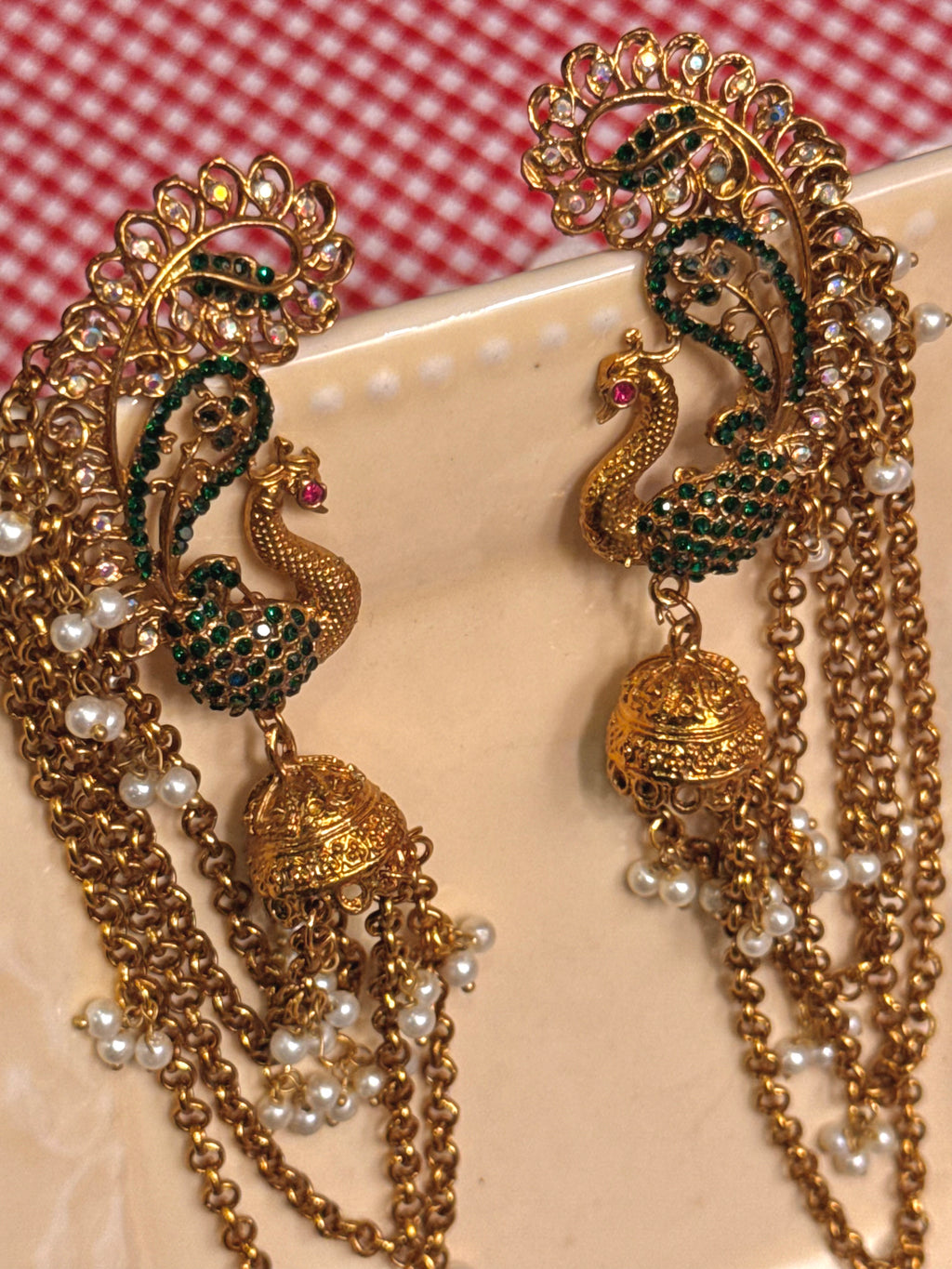 Green peacock clip pair