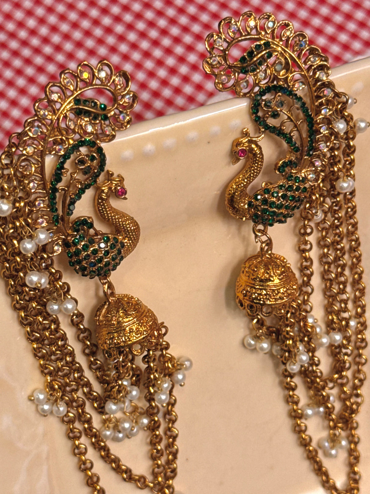 Green peacock clip pair