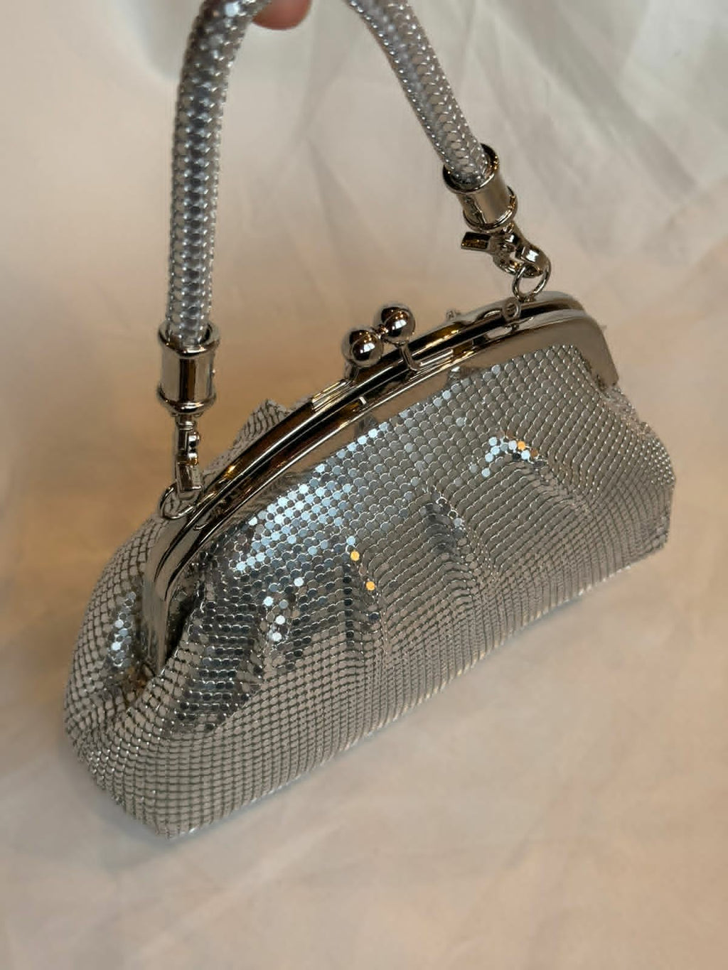 Vintage pure silver mesh clutch