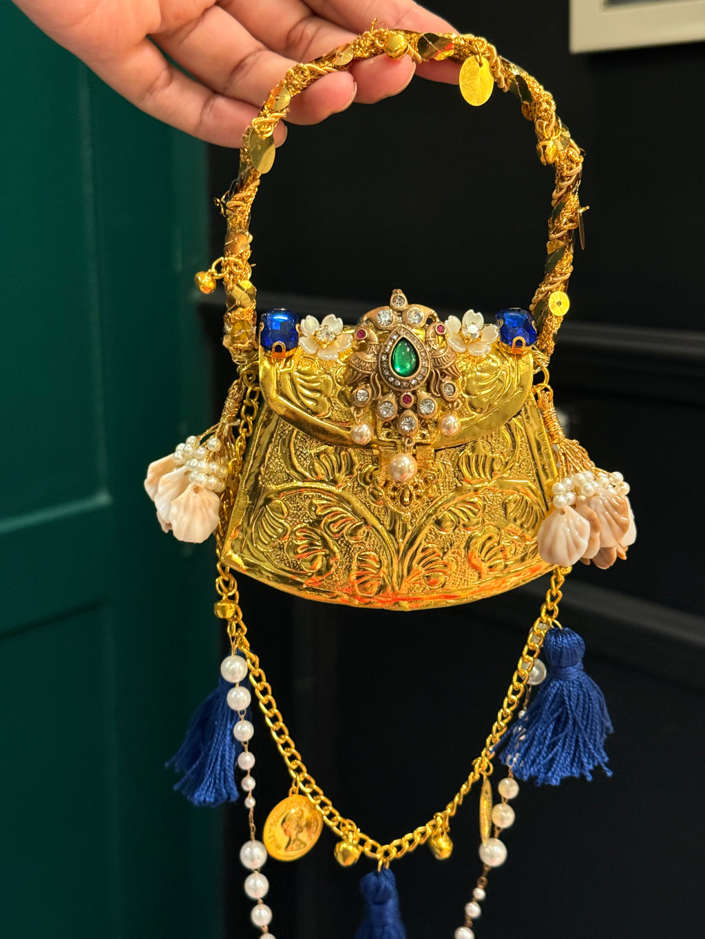 Blue embellished Indian clutch