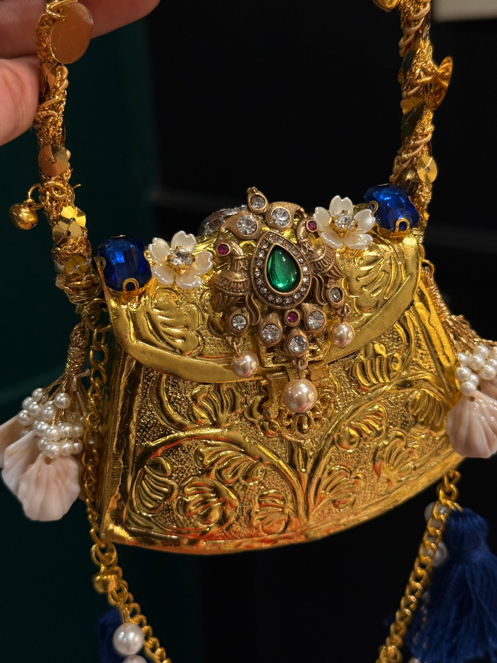 Blue embellished Indian clutch