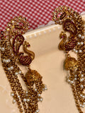 Maroon peacock hair clip pair