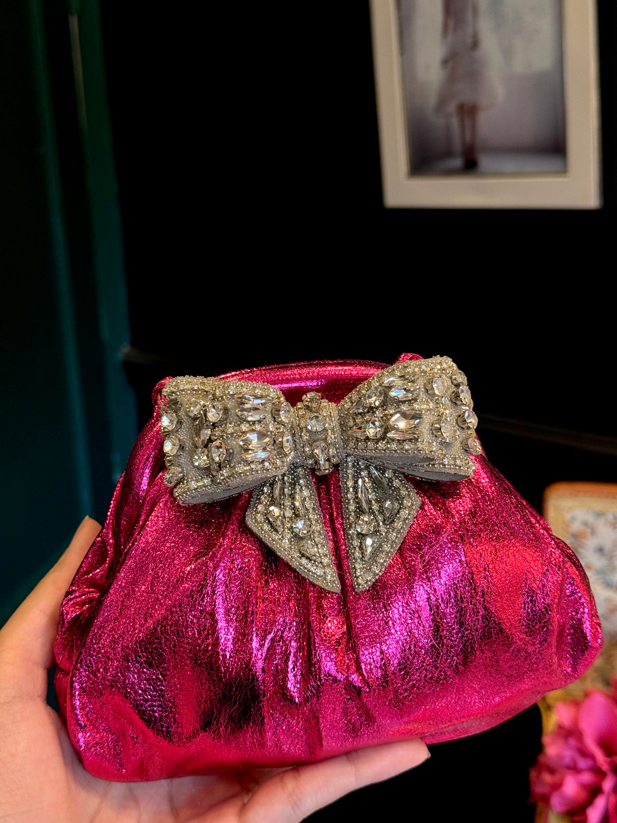 Hot pink soft leather clutch