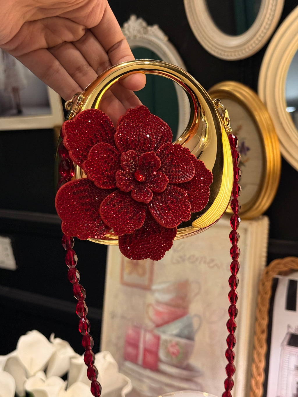 Maroon rose clutch