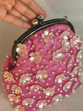 Vintage large size clutch with pearl flower
