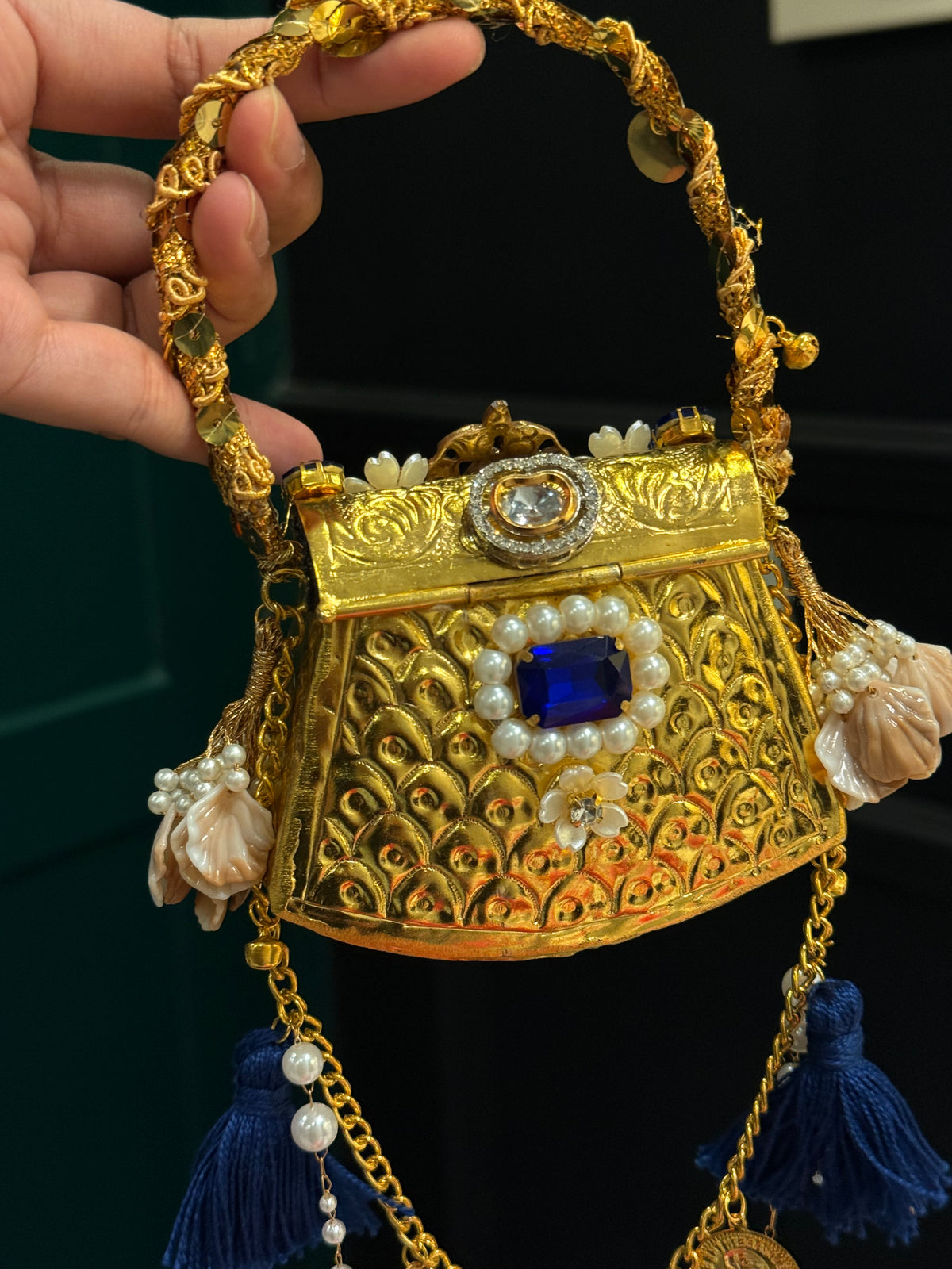 Blue embellished Indian clutch