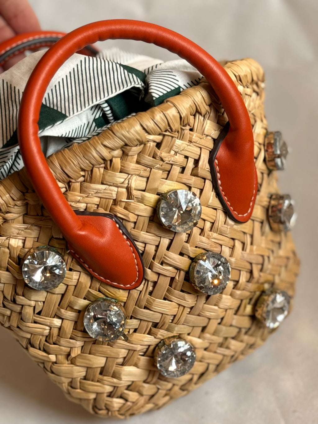 Orange jute bucket bag