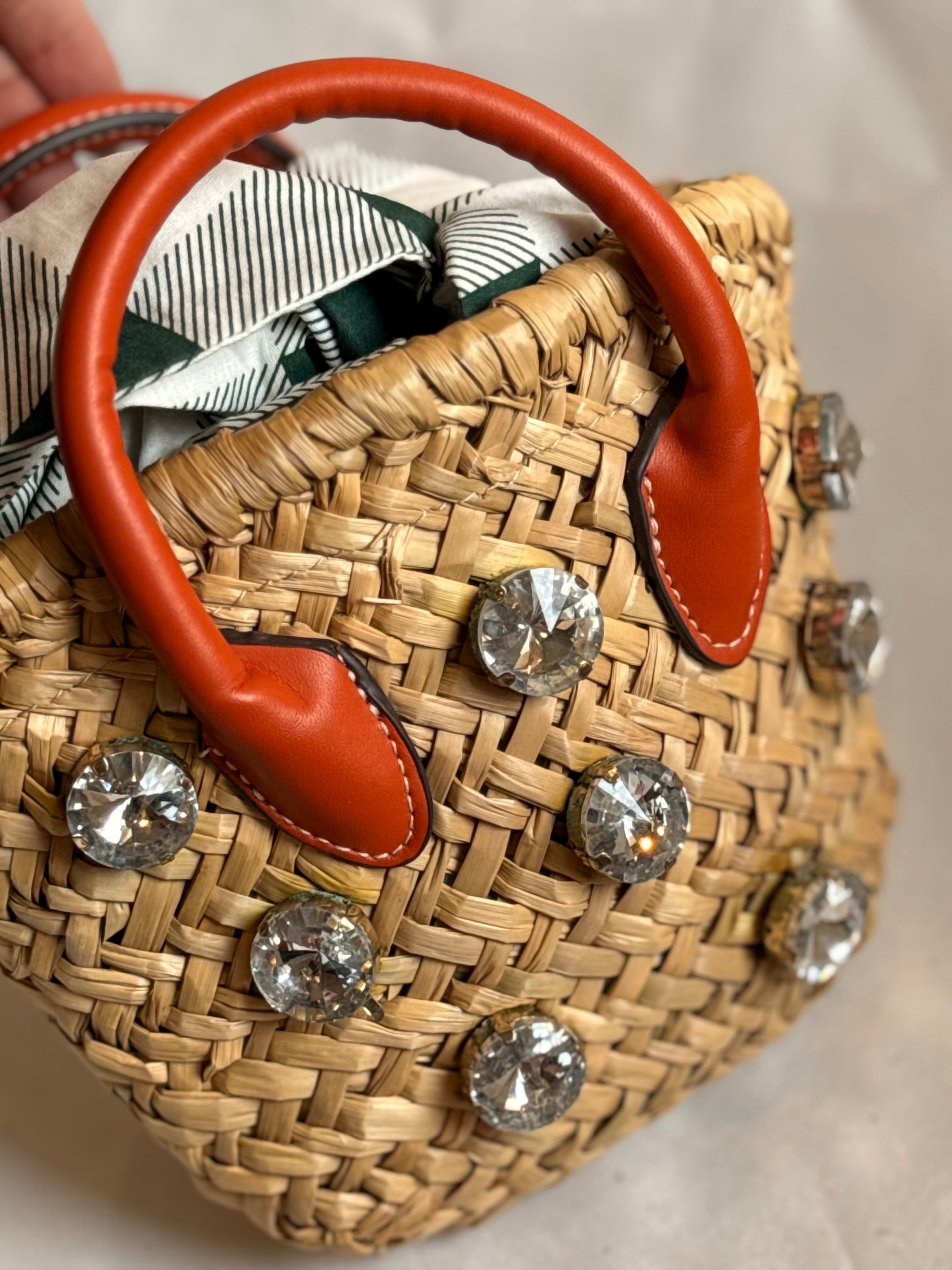Orange jute bucket bag