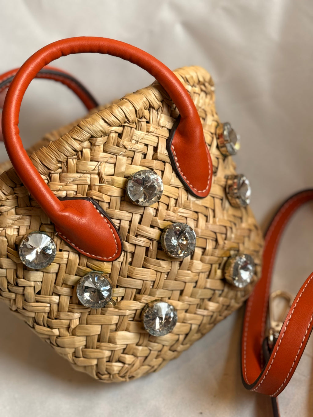 Orange jute bucket bag