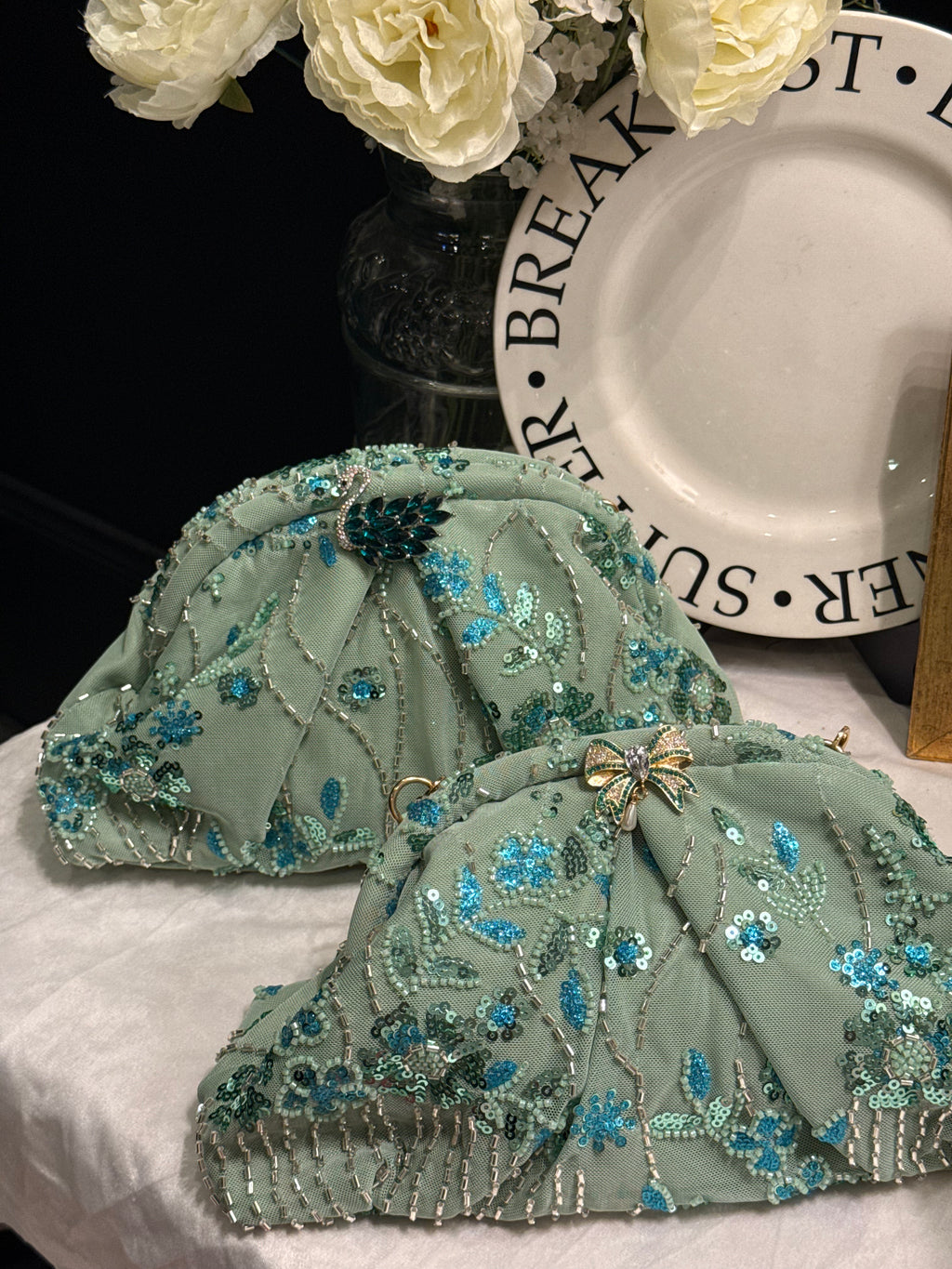 Hand embellished clutch