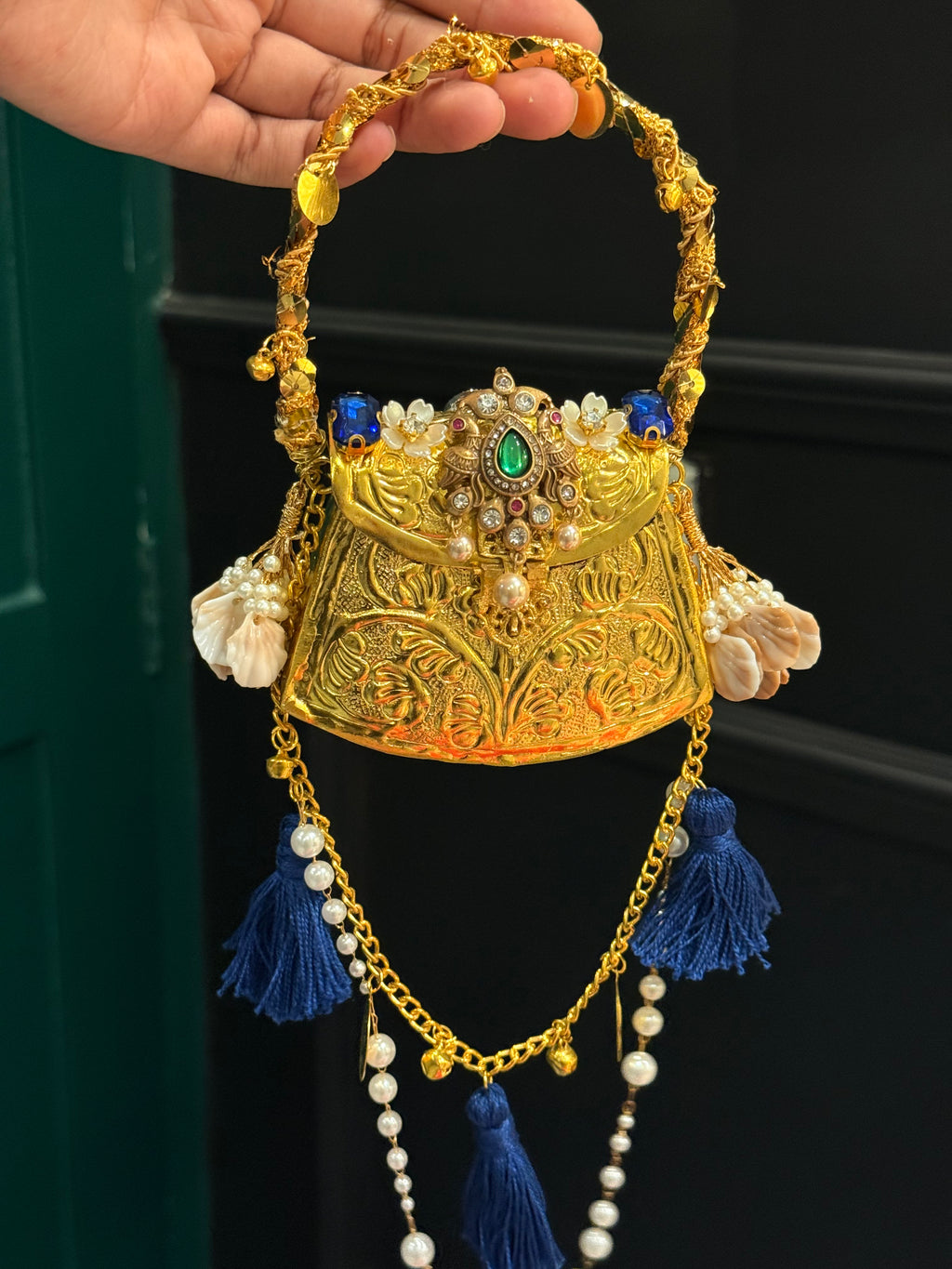 Blue embellished Indian clutch