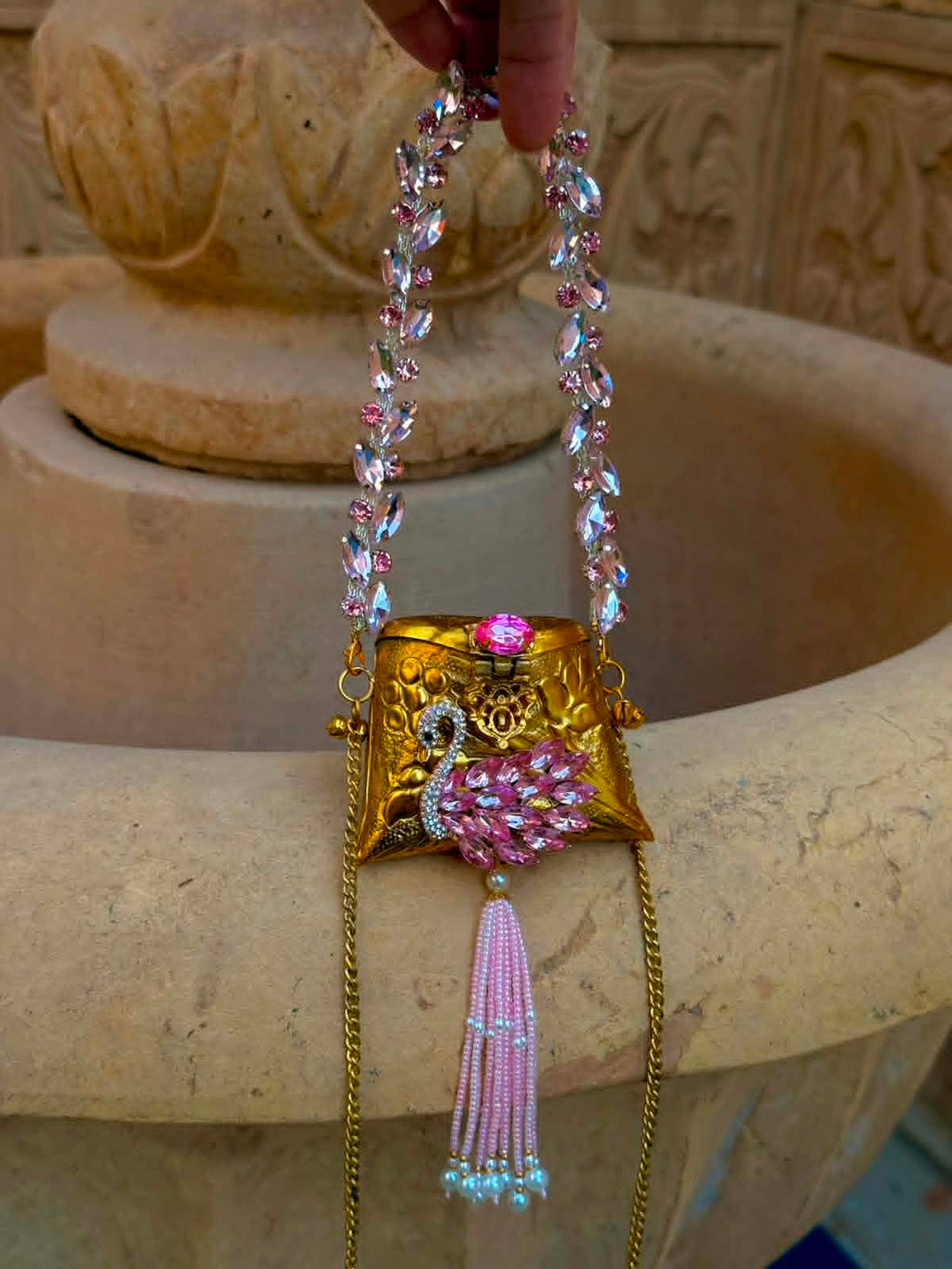 Mini nano clutch with pink swan embellishments