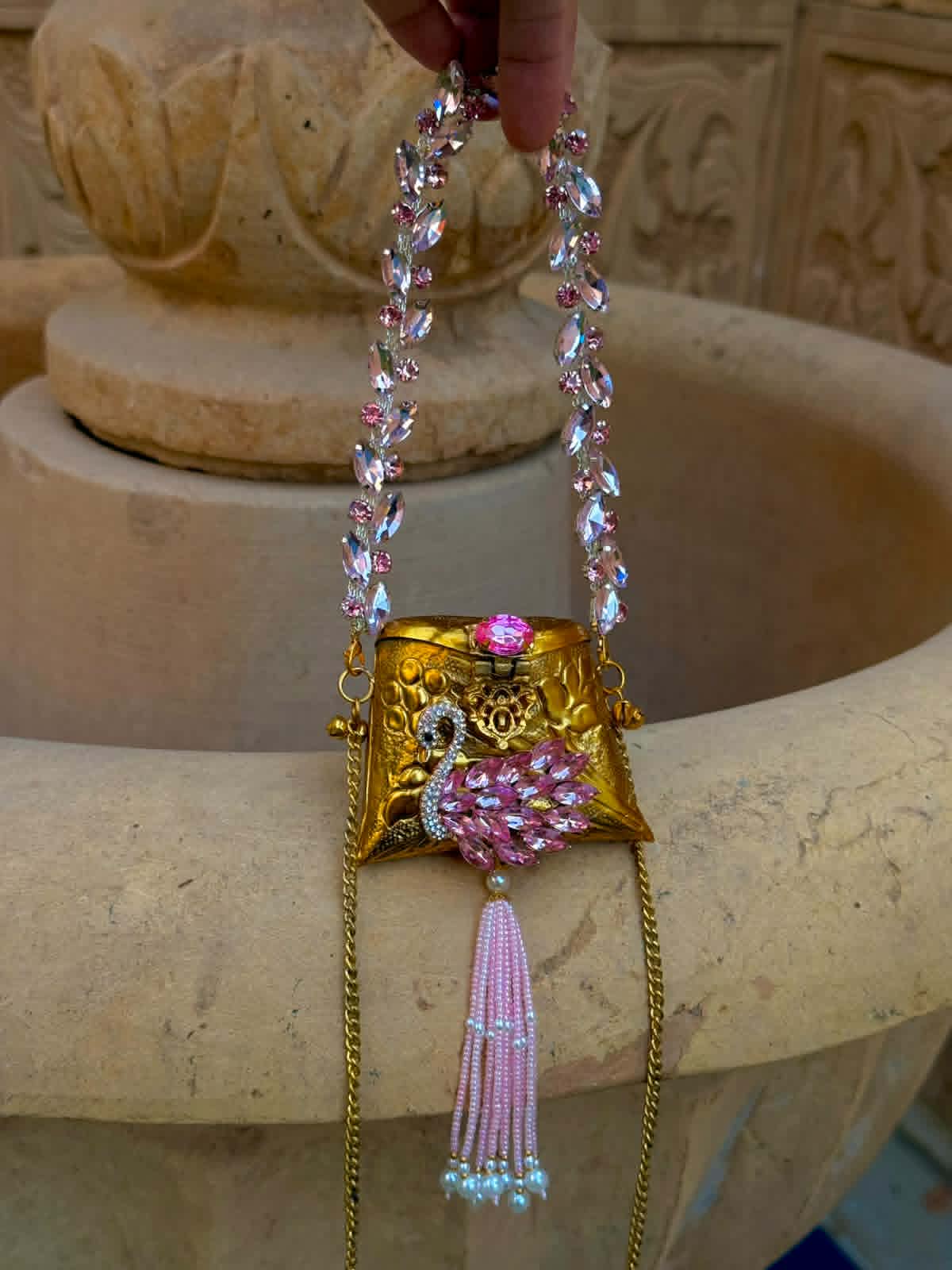 Mini nano clutch with pink swan embellishments