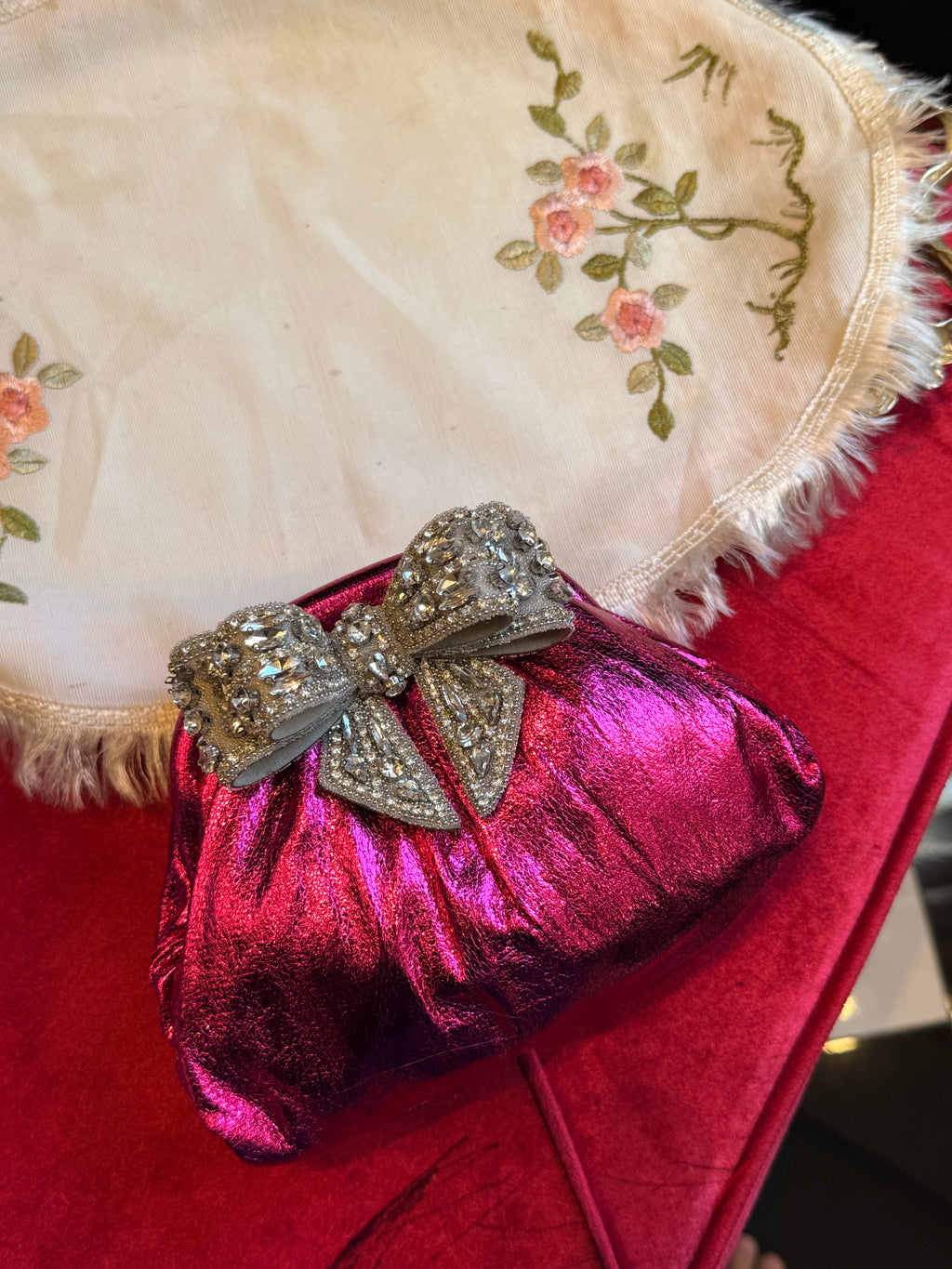 Hot pink soft leather clutch