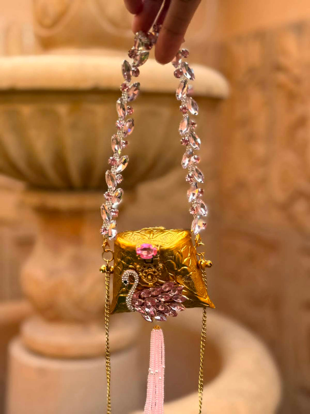Mini nano clutch with pink swan embellishments