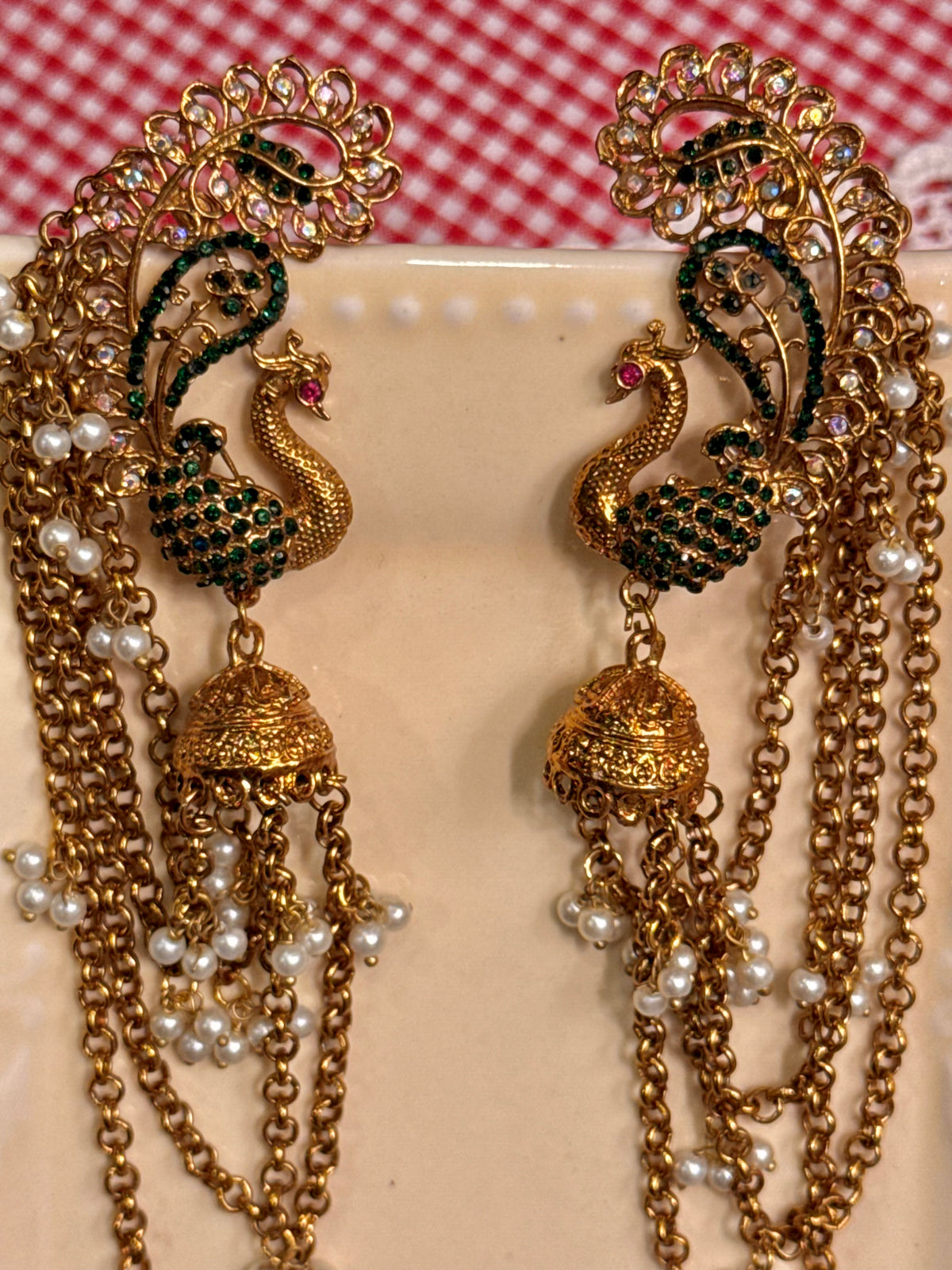 Green peacock clip pair
