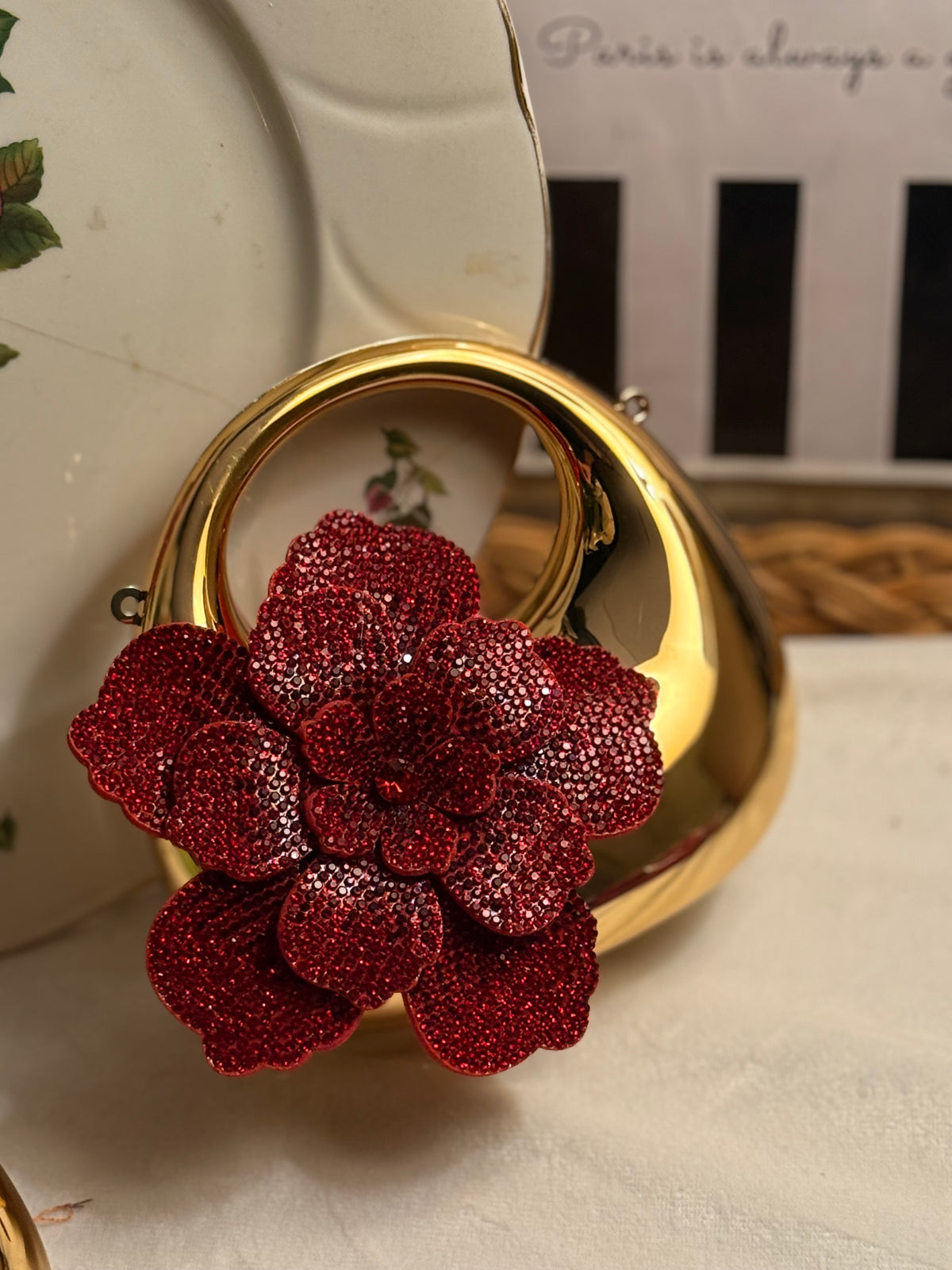 Maroon rose clutch