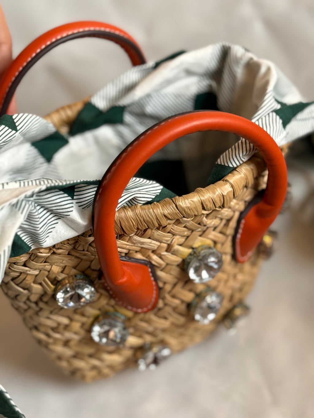 Orange jute bucket bag