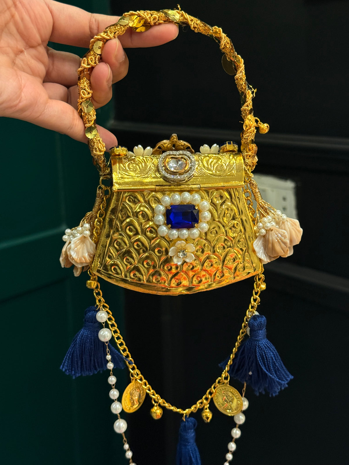 Blue embellished Indian clutch