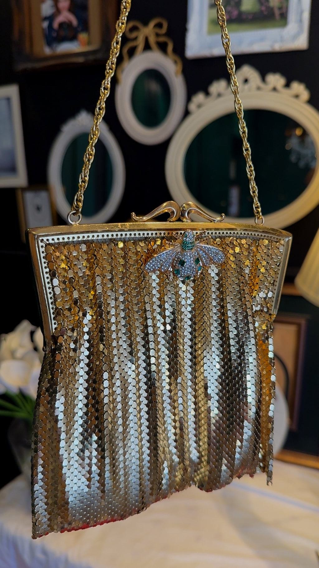 Gold mesh clutch