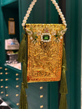 Olive green phone metal clutch