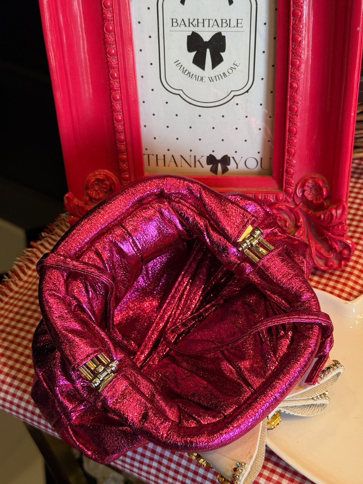 Hot pink soft leather clutch