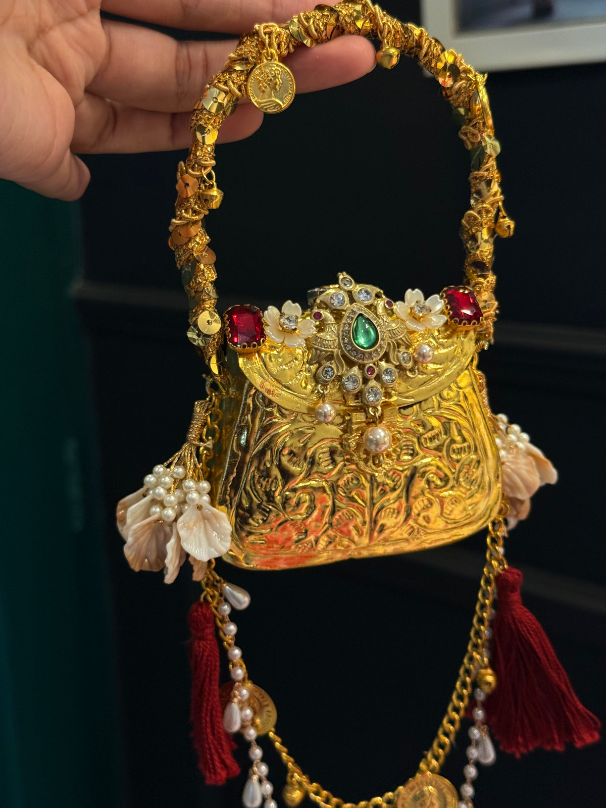 Indian clutch with maroon embellishments