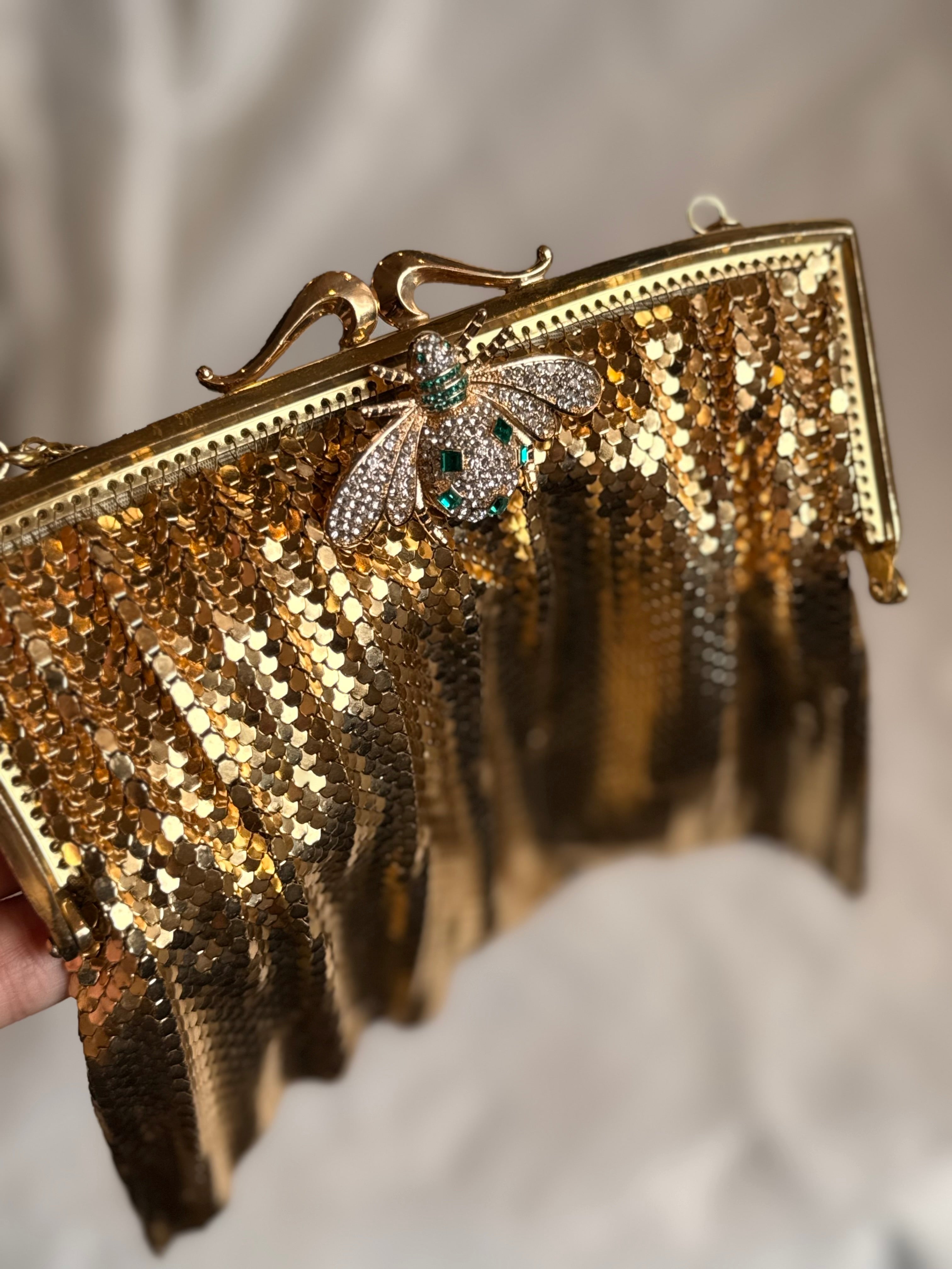 Gold mesh clutch
