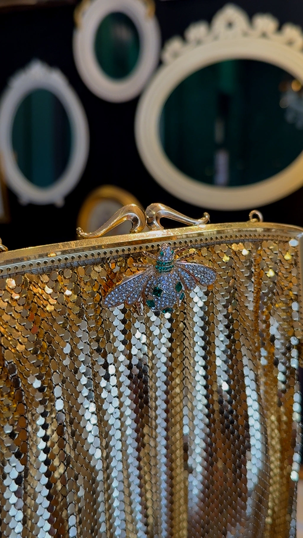 Gold mesh clutch