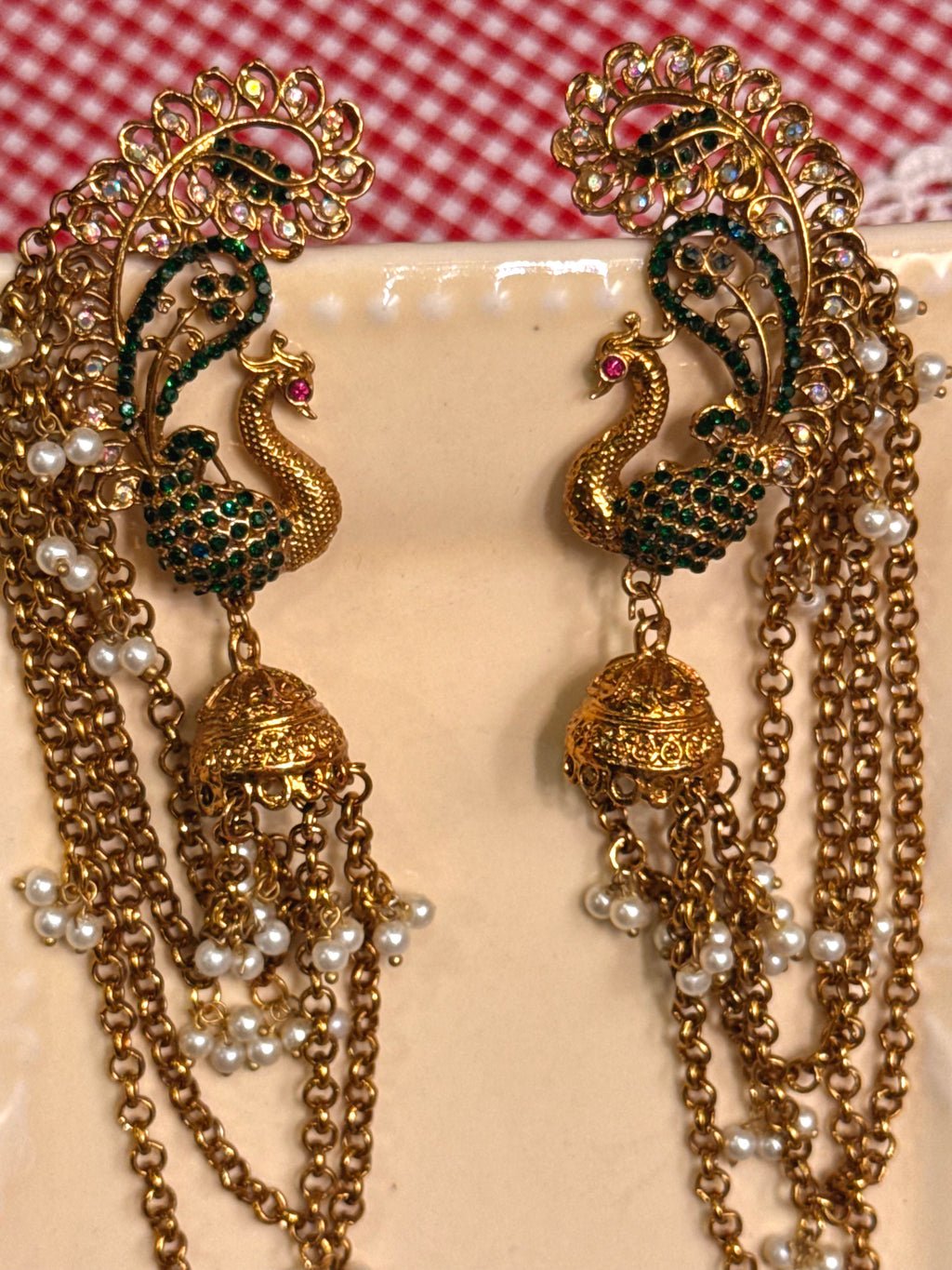Green peacock clip pair