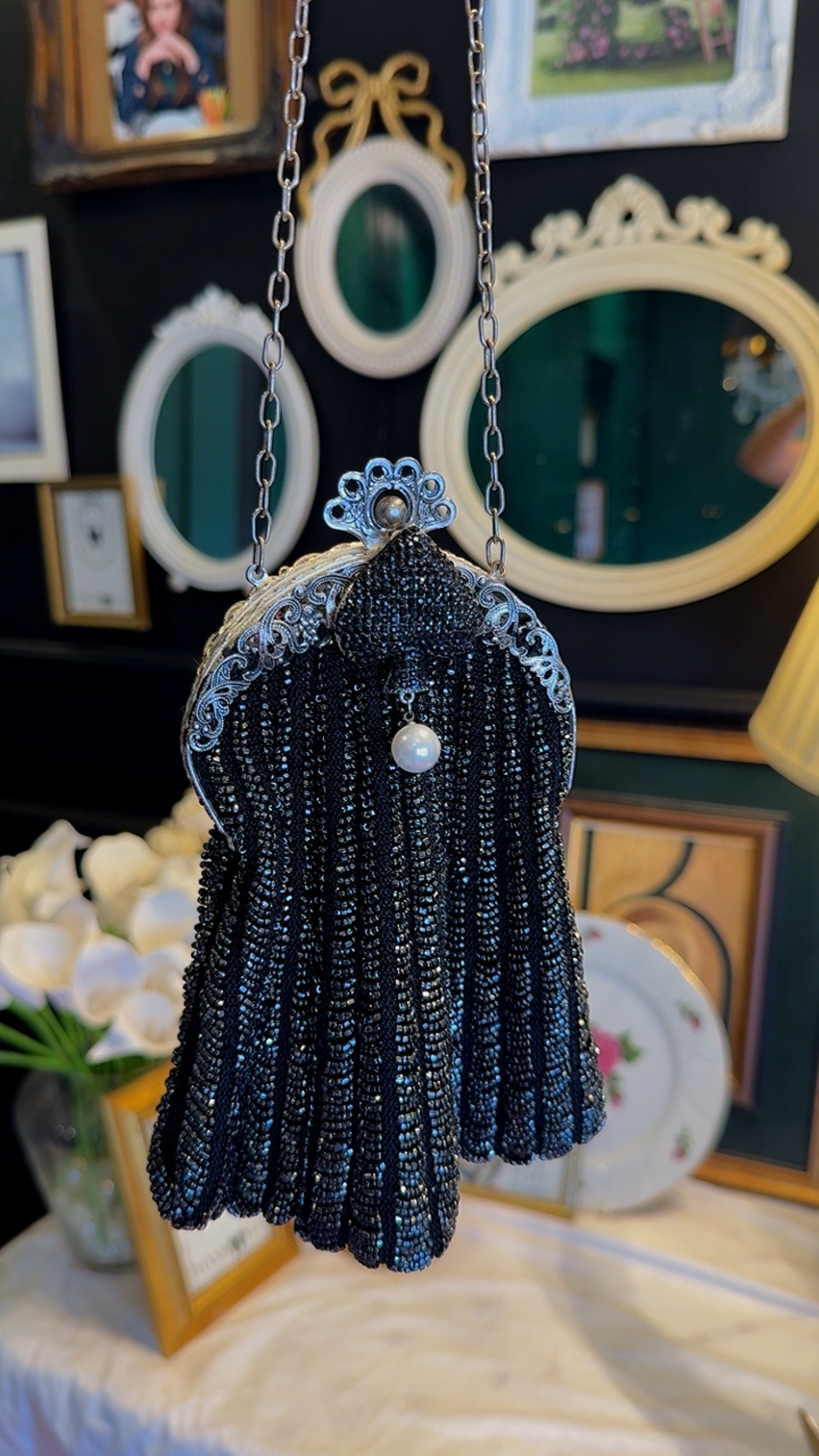 Vintage black knitted clutch