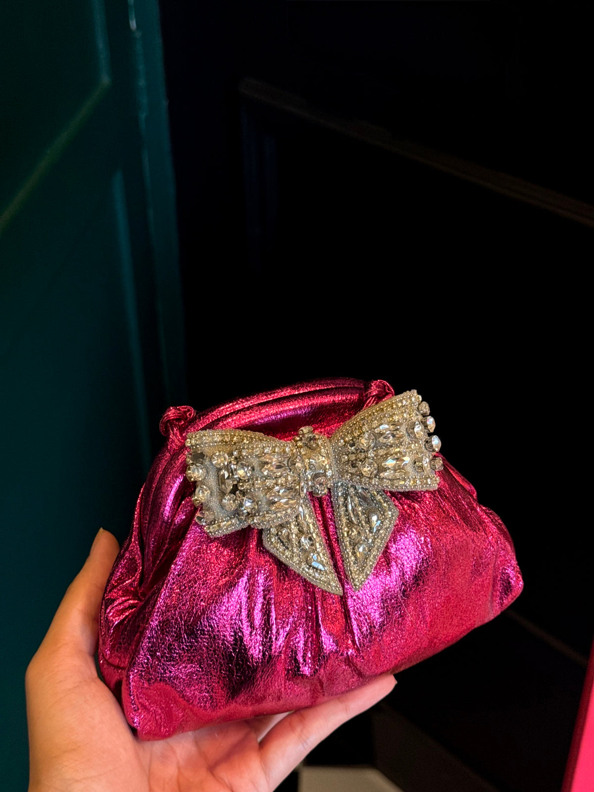 Hot pink soft leather clutch