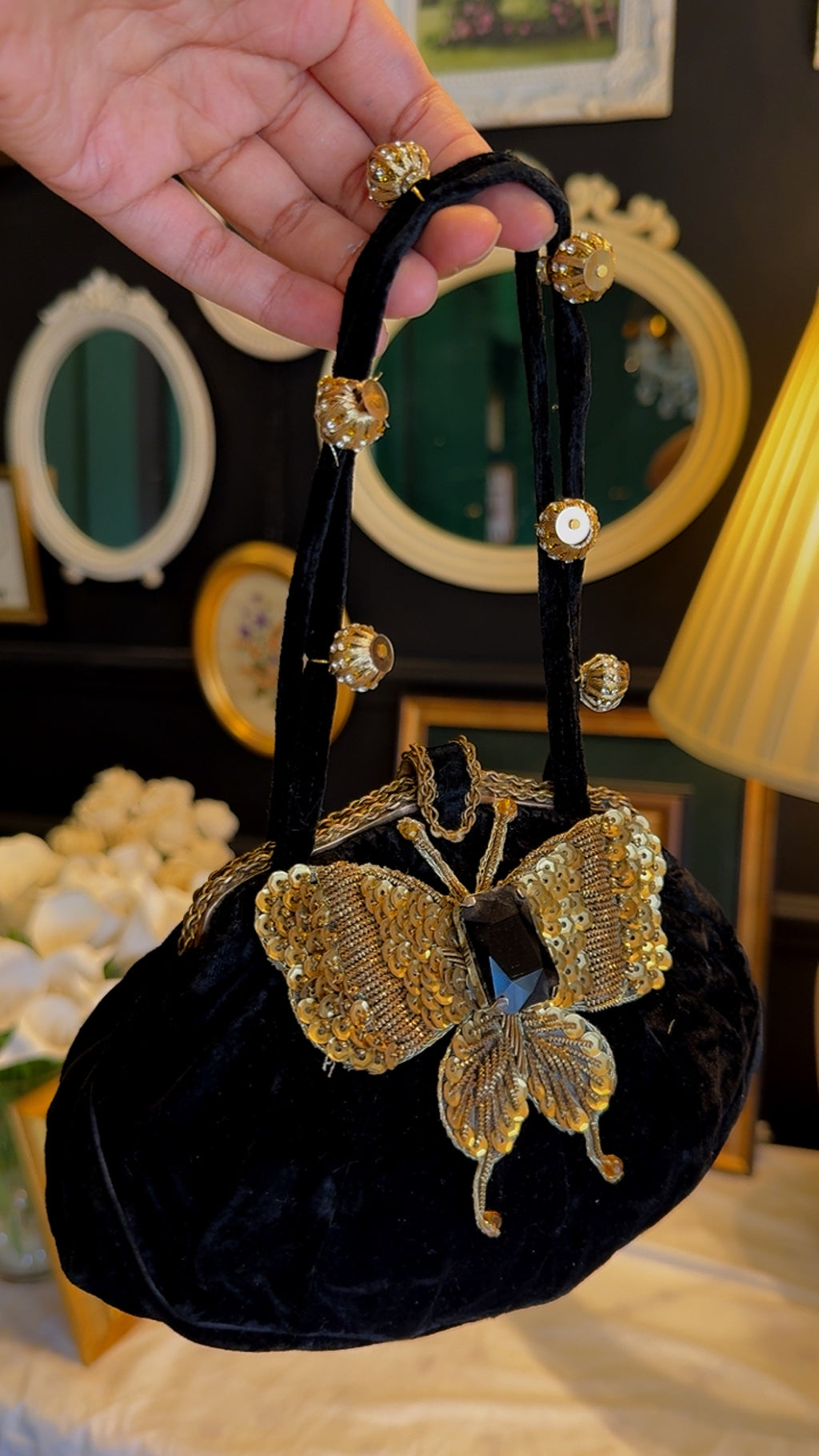 Velvet butterfly clutch