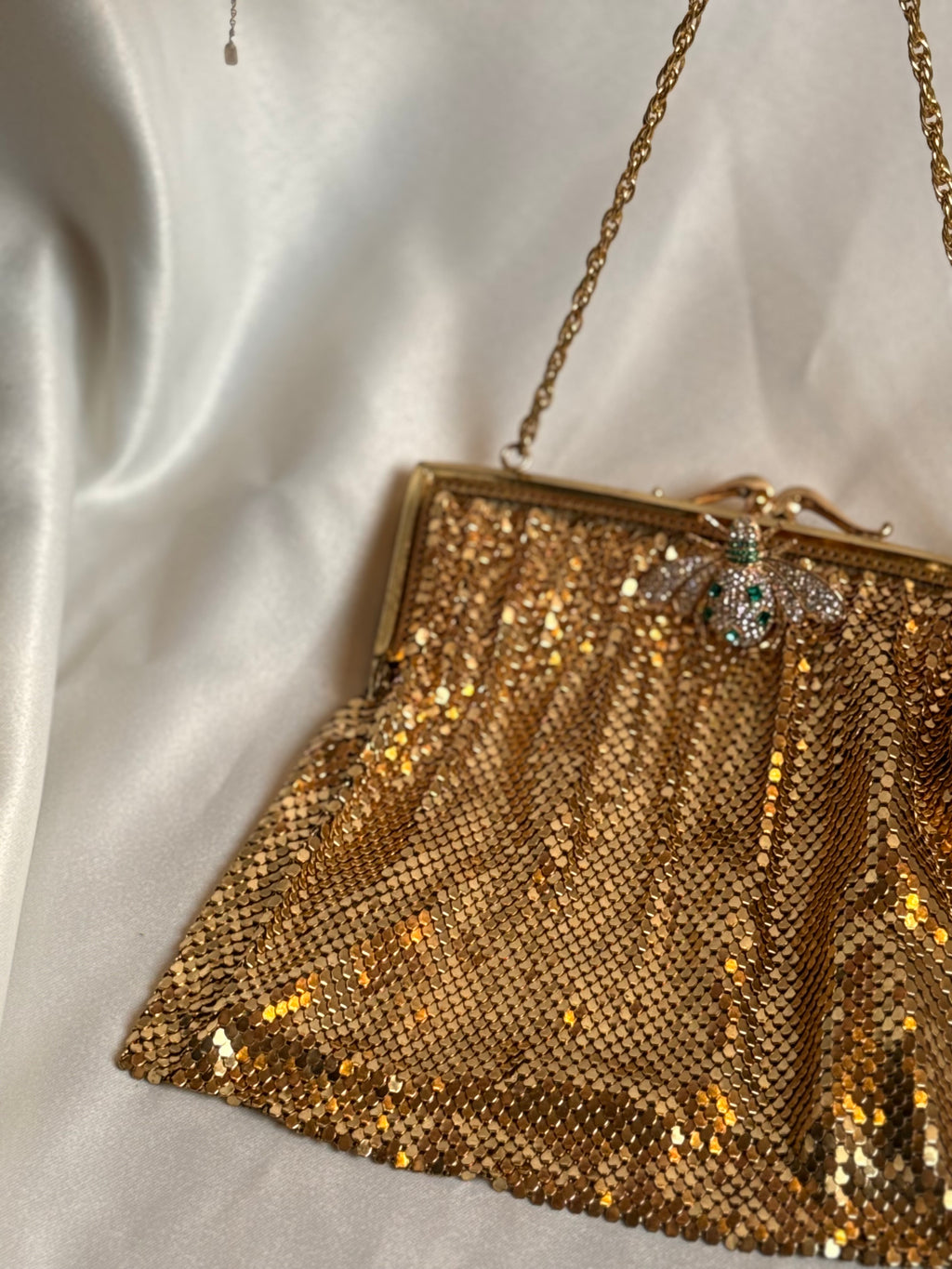 Gold mesh clutch