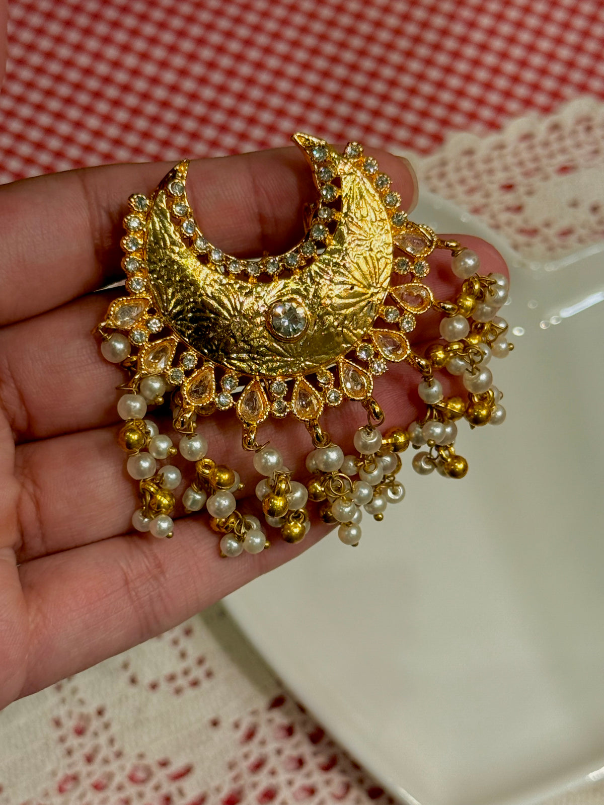 Chand kundan hair clip