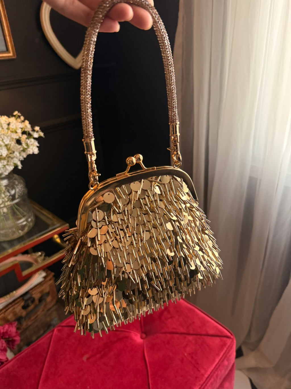 Gold sequence vintage clutch