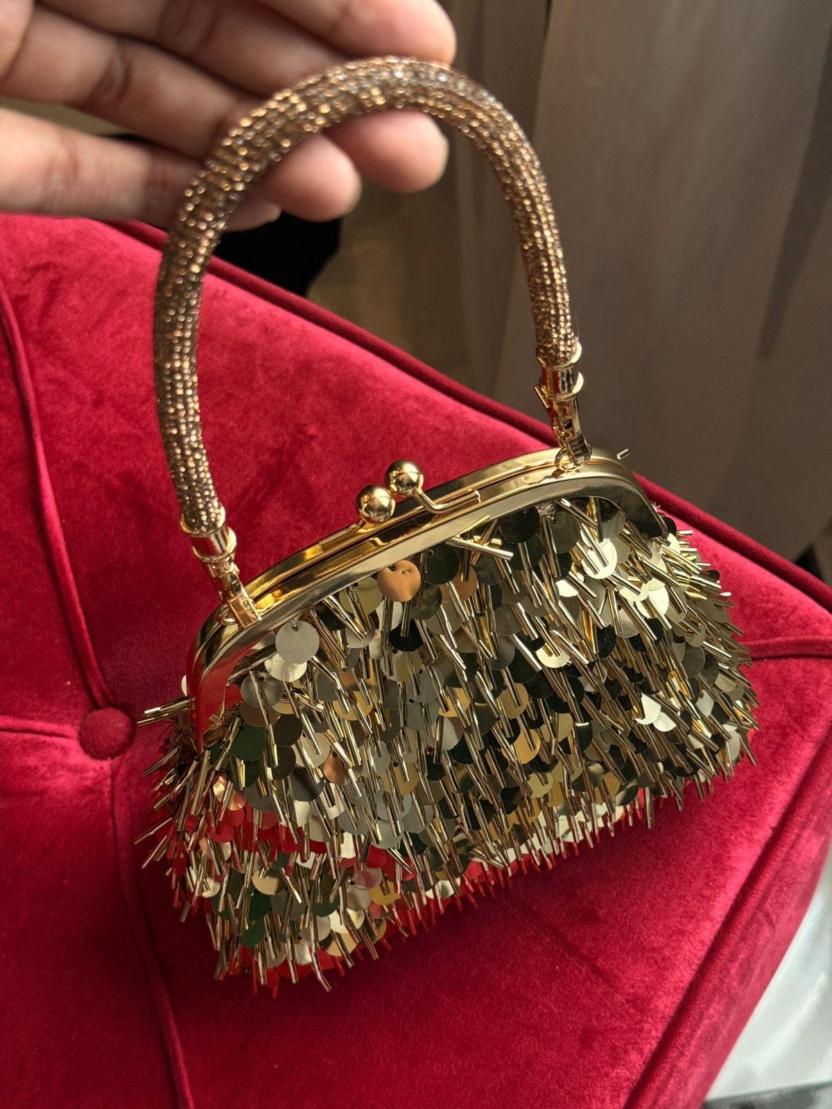 Gold sequence vintage clutch