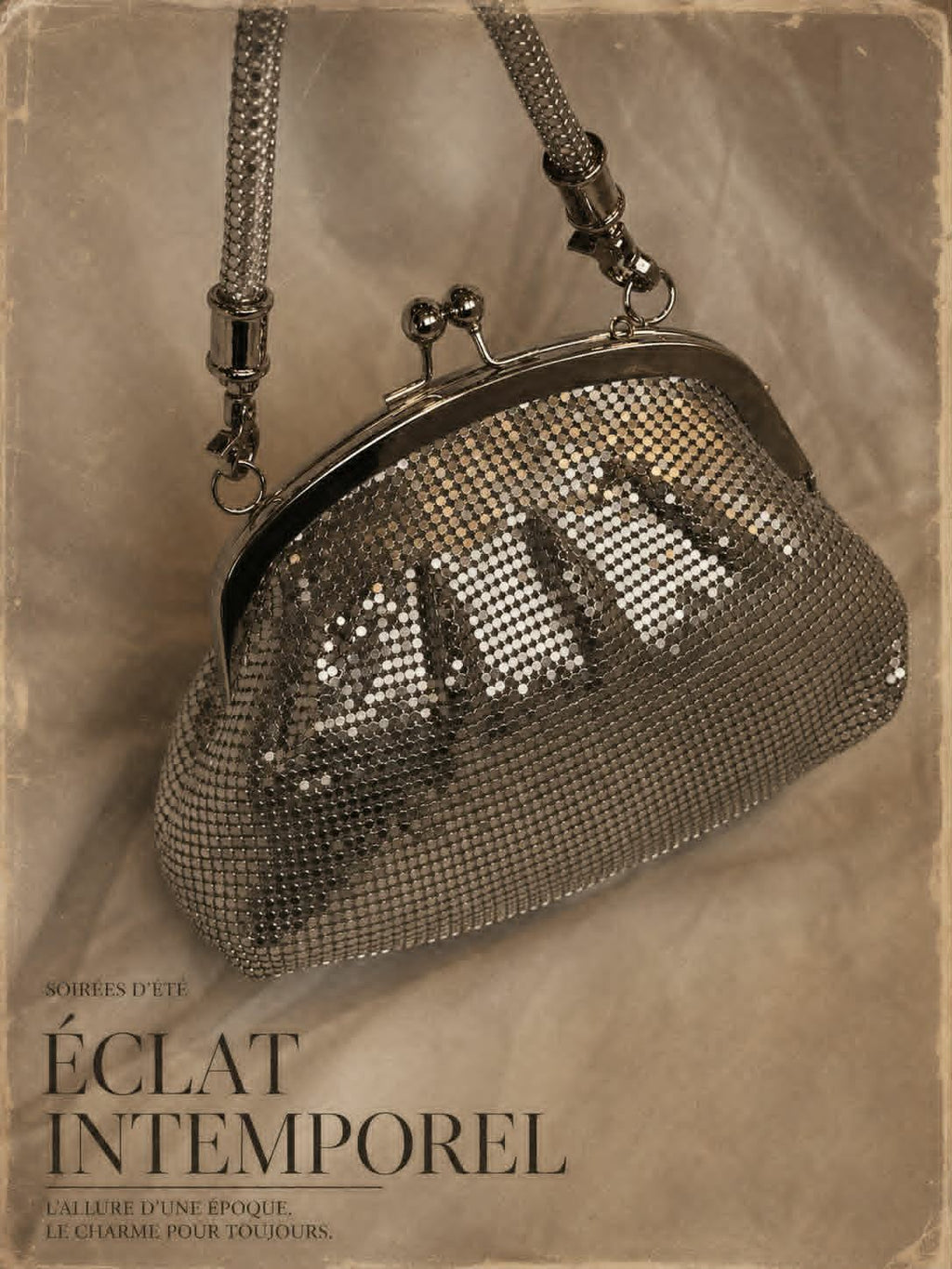 Vintage pure silver mesh clutch
