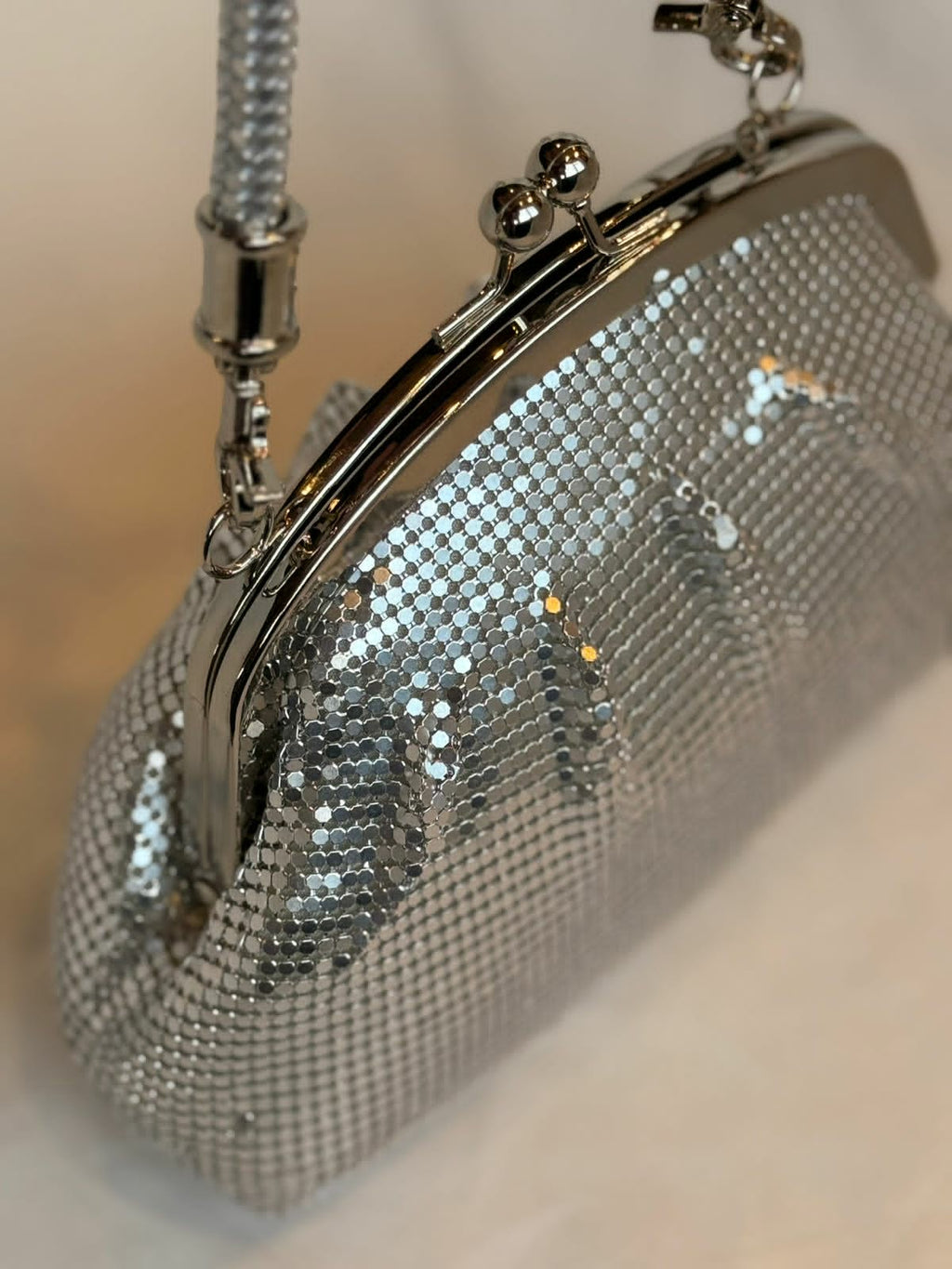 Vintage pure silver mesh clutch