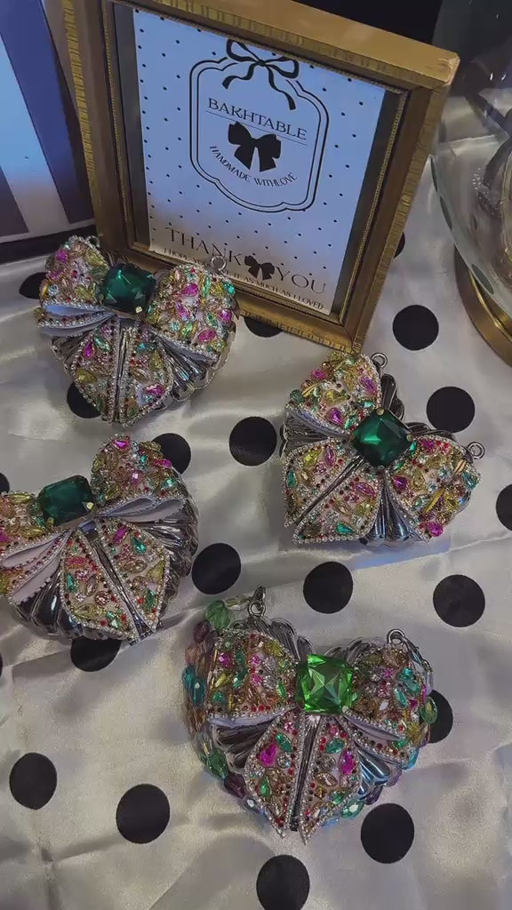 Silver base clutch with multi embellished bow
