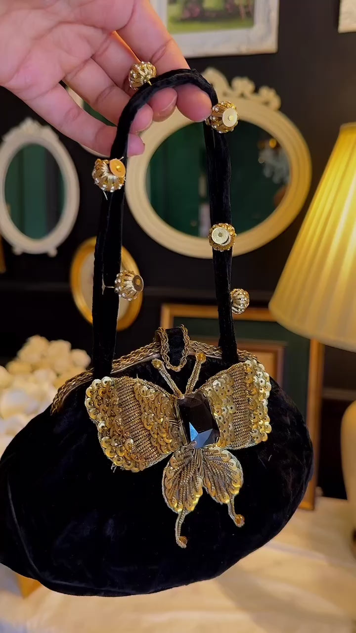 Velvet butterfly clutch