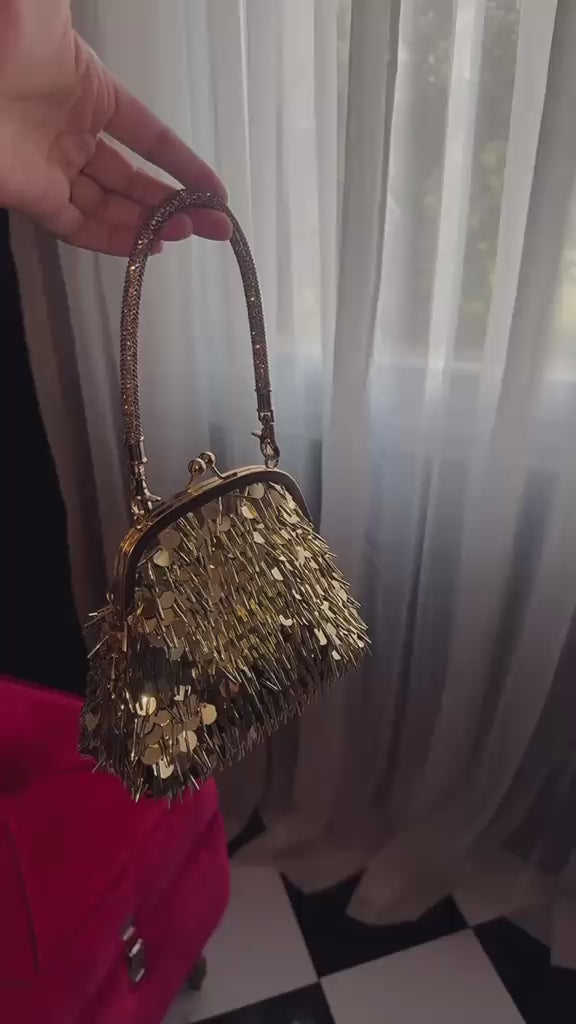 Gold sequence vintage clutch