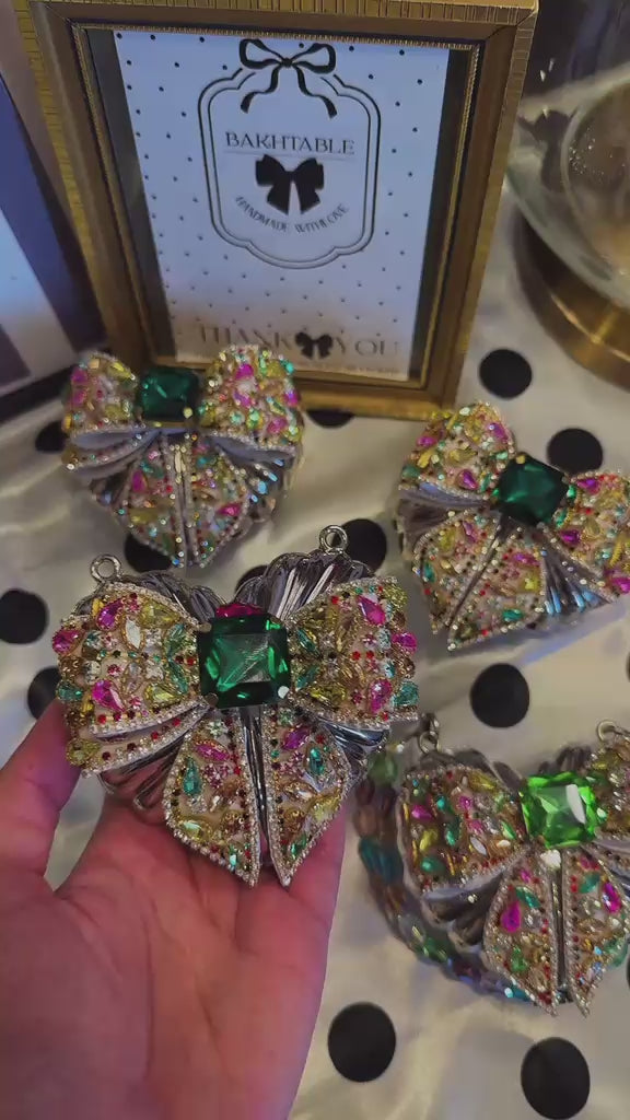 Silver base clutch with multi embellished bow