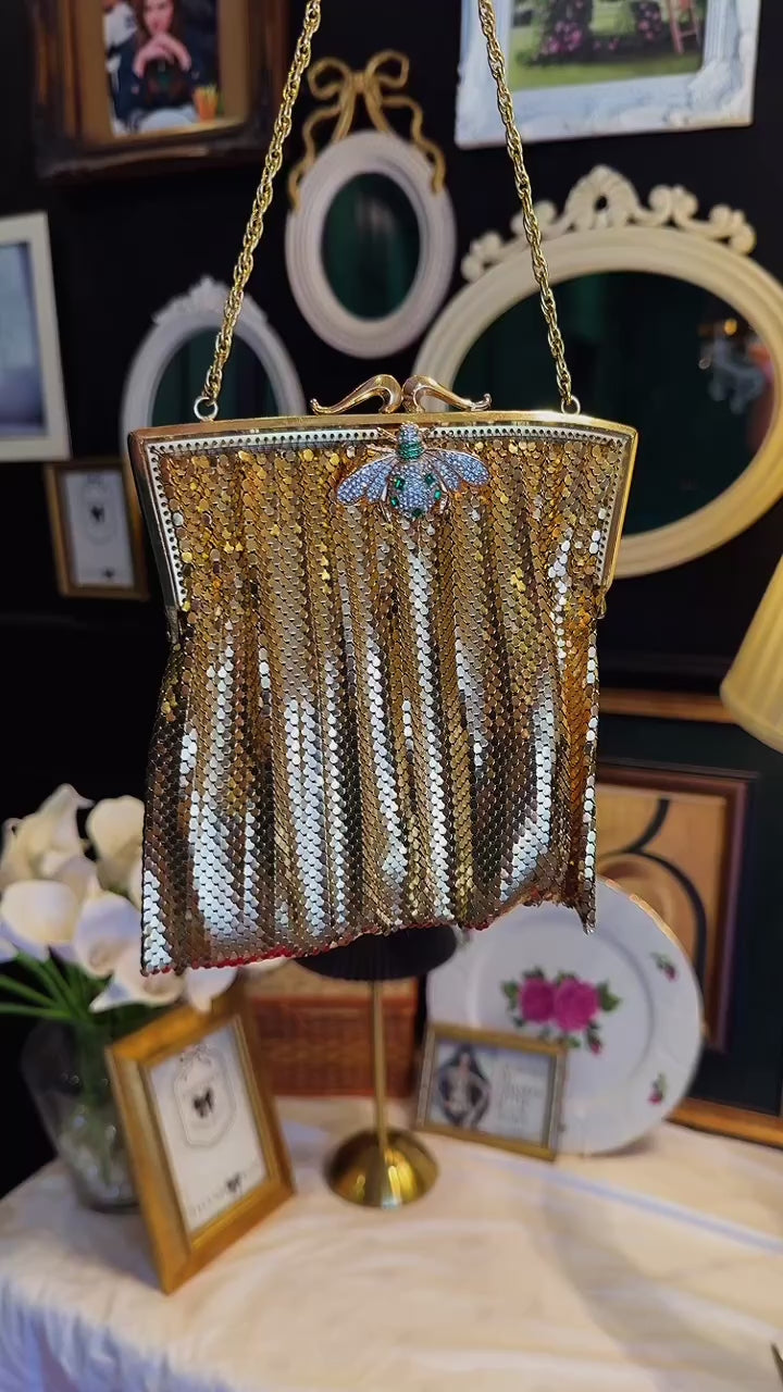 Gold mesh clutch